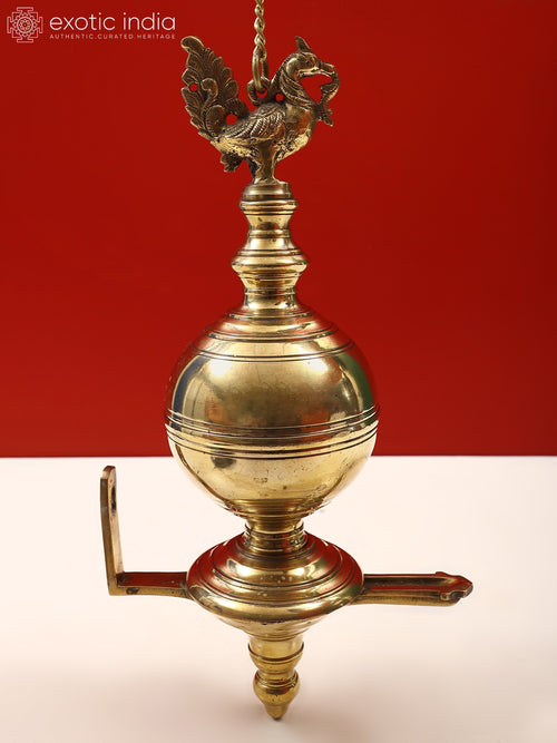 16" Brass Peacock Hanging Diya for Home Decor