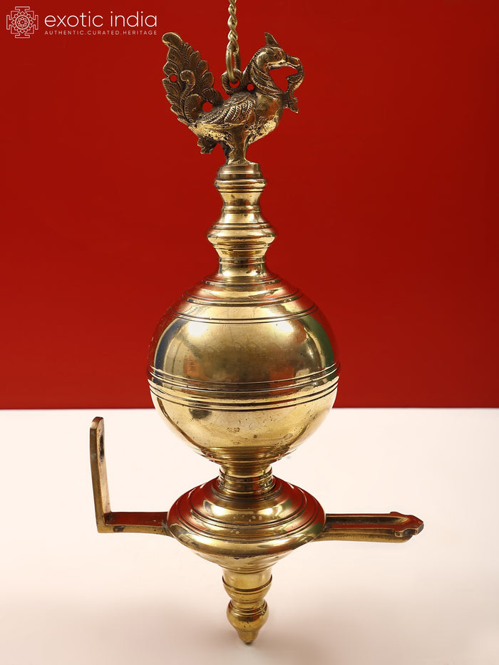 16" Brass Peacock Hanging Diya for Home Decor