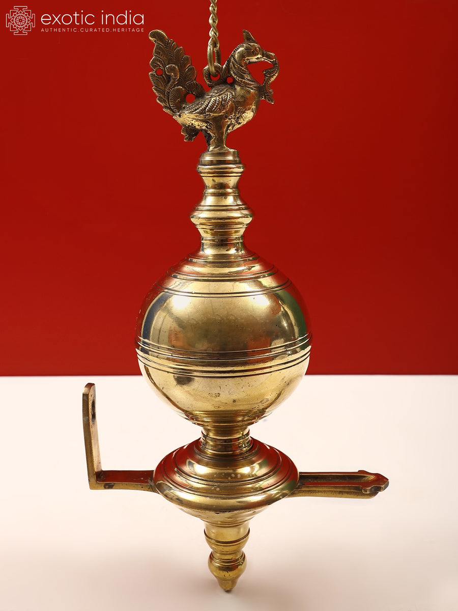 16" Brass Peacock Hanging Diya for Home Decor