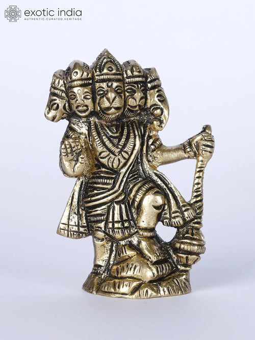 2" Small Brass Panchamukhi Hanuman Statue for Pooja