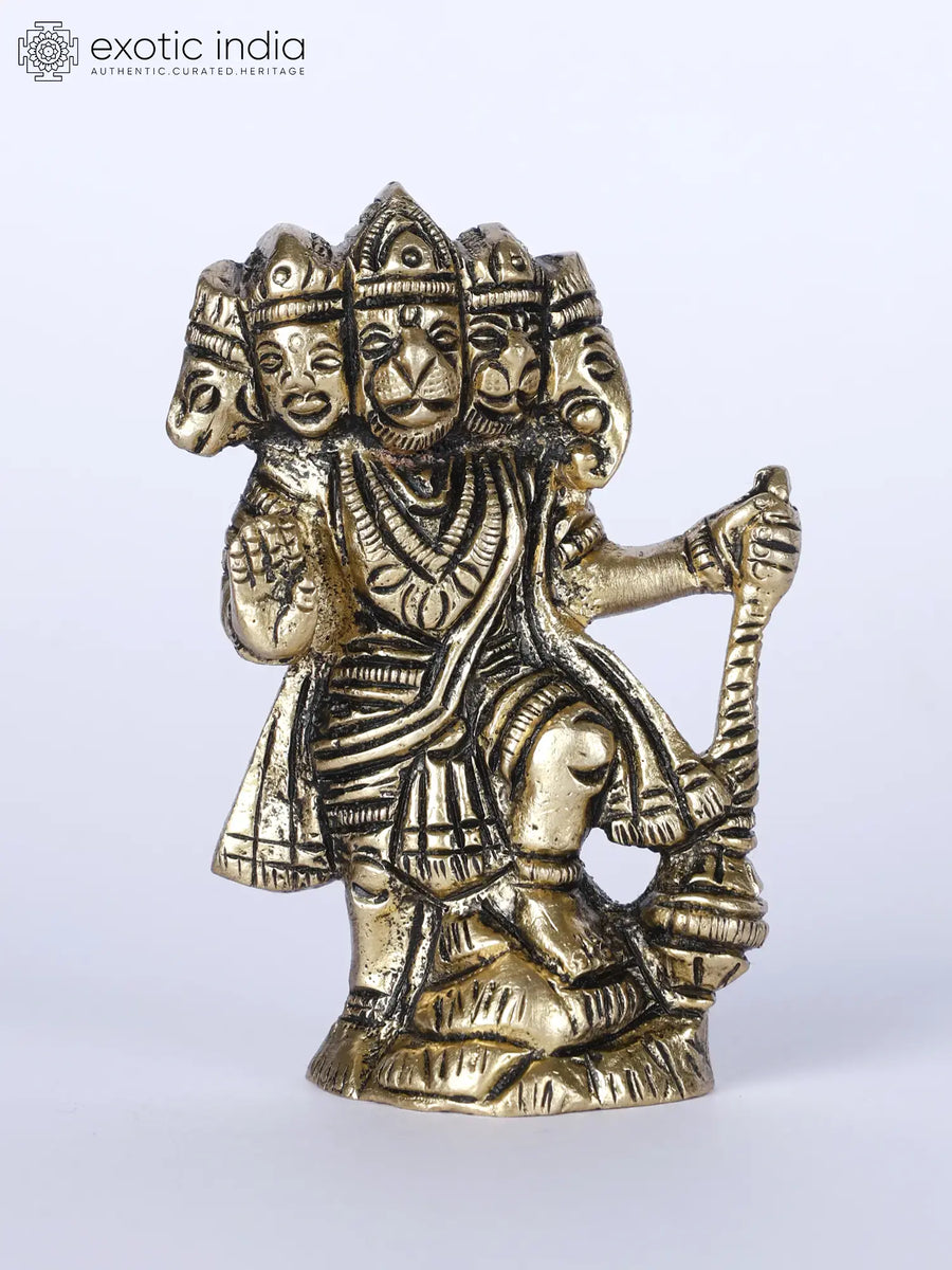 2" Small Brass Panchamukhi Hanuman Statue for Pooja