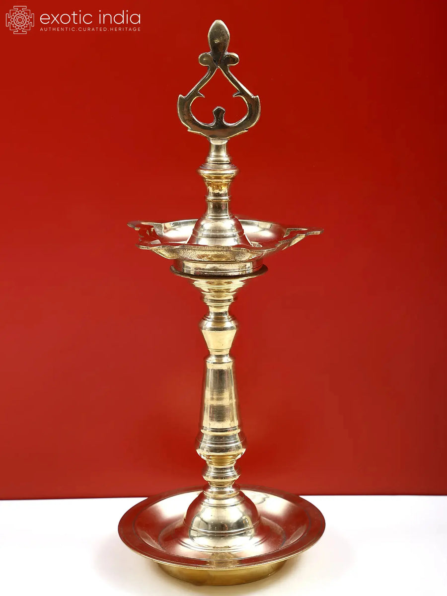 Brass Five Wick Oil Lamp for Pooja