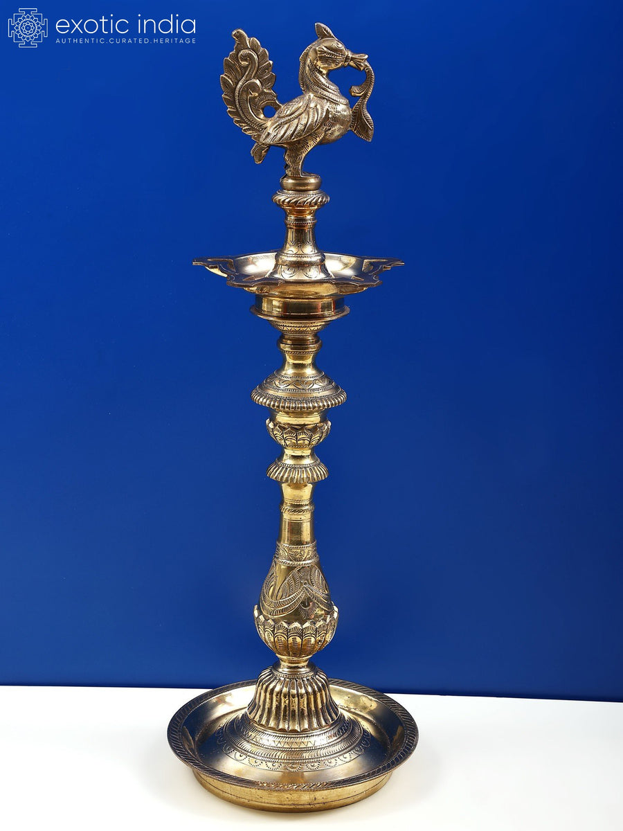 24" Brass Peacock Annam Lamp for Home Decor