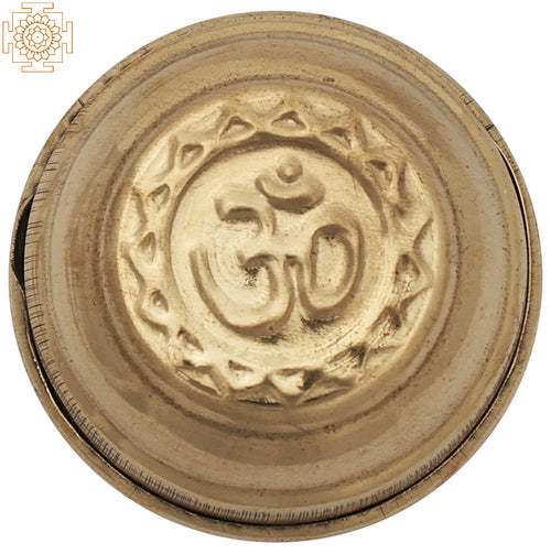 Small Brass Om Kumkum Box for Pooja