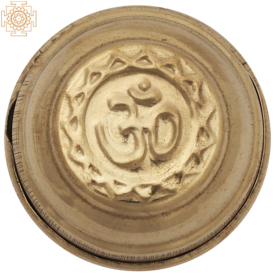Small Brass Om Kumkum Box for Pooja