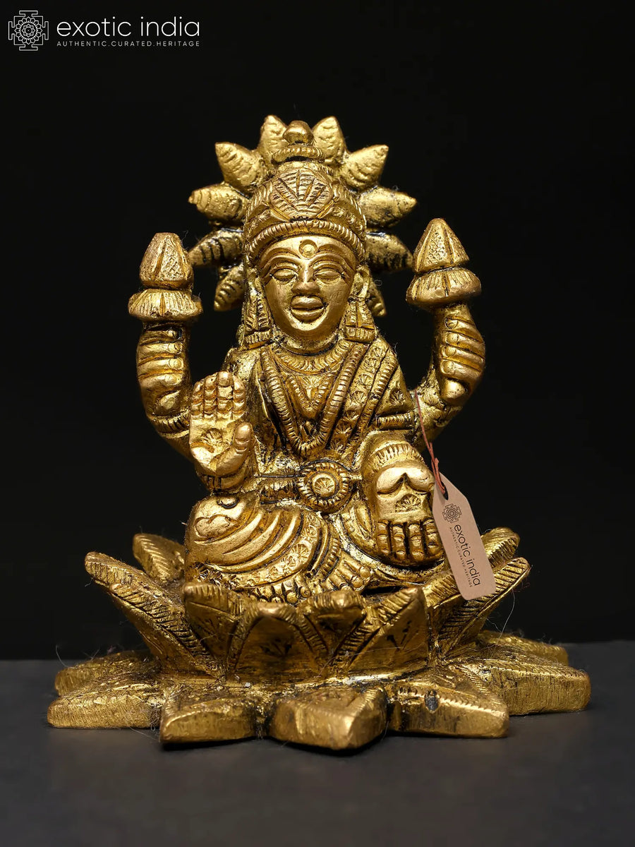 3" Small Brass Goddess Lakshmi Idol for Pooja