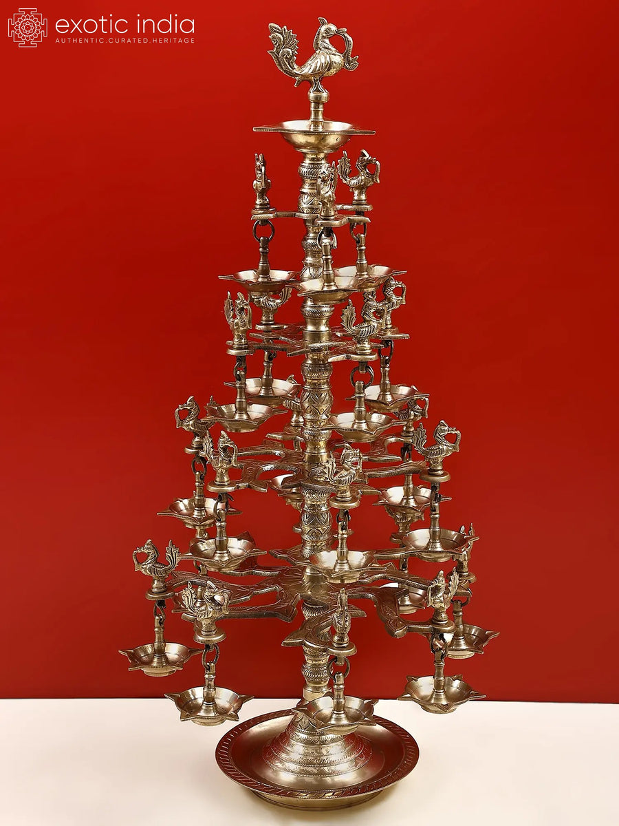 28" Brass Peacock Multi Wick Oil Lamp for Home Decor