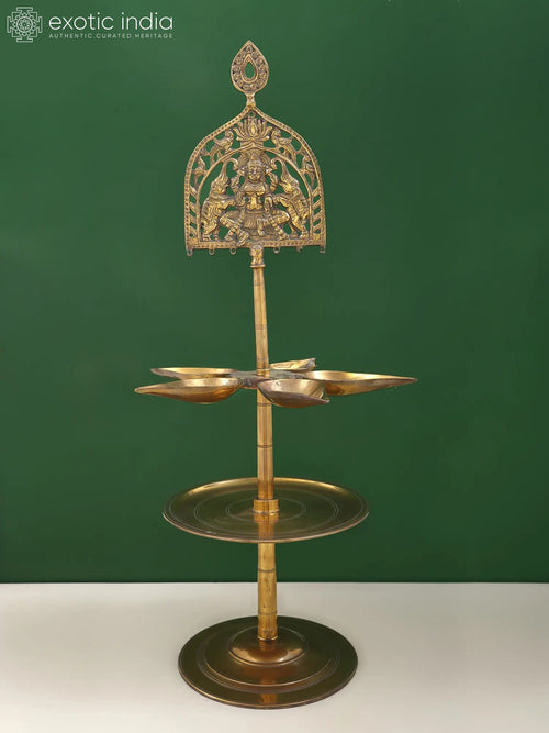 26" Brass Gaja Lakshmi Lamp for Pooja
