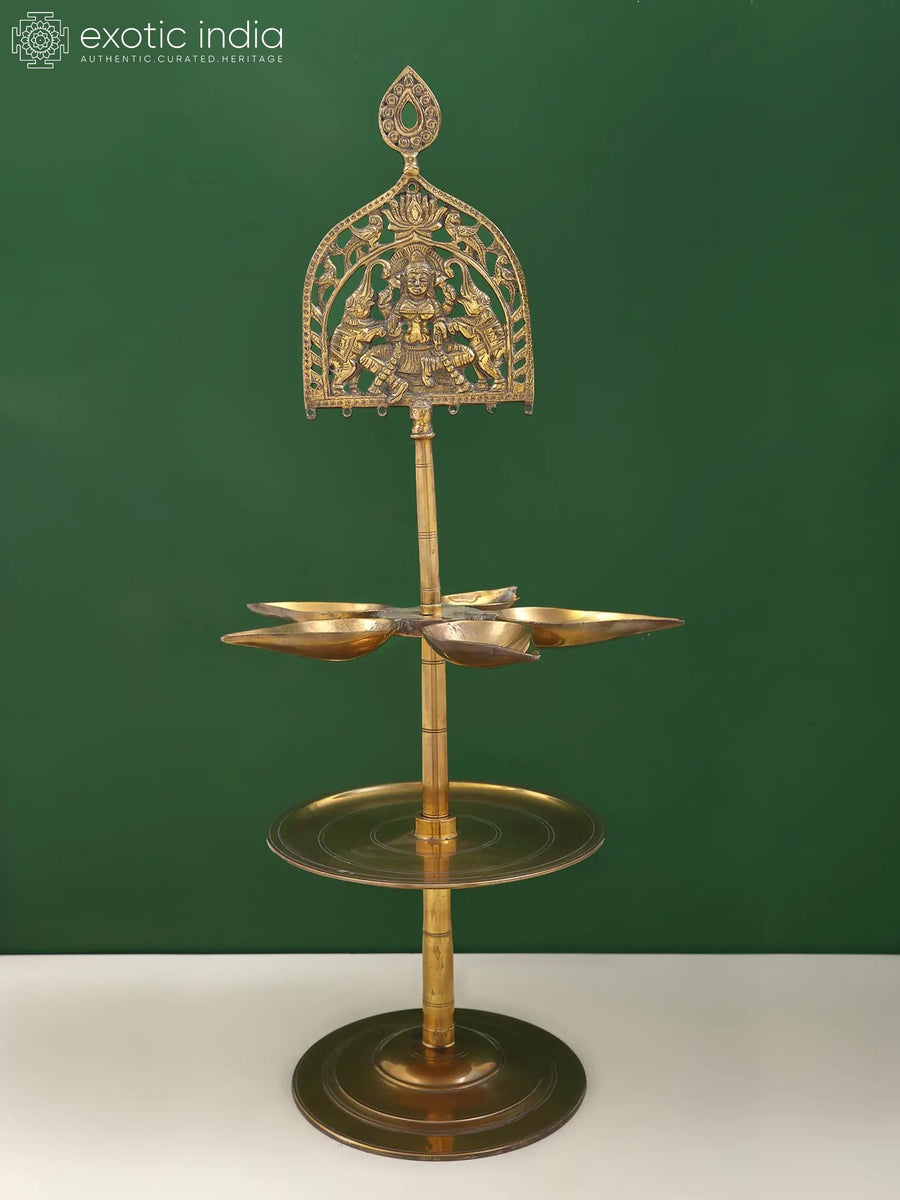 26" Brass Gaja Lakshmi Lamp for Pooja