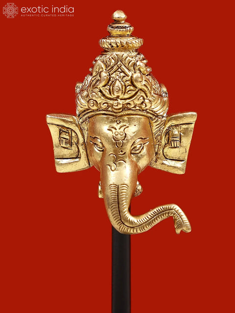5" Small Brass Ganesha Head with Wooden Base