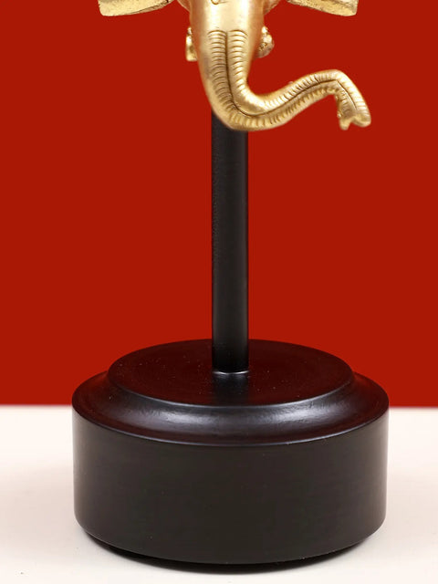 5" Small Brass Ganesha Head with Wooden Base