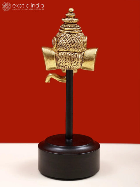 5" Small Brass Ganesha Head with Wooden Base