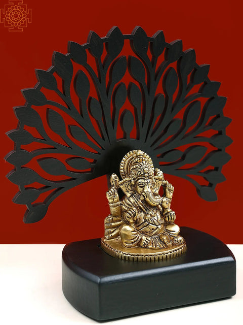 6" Small Brass Lord Ganesha with Wooden Tree