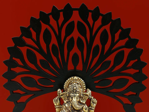 6" Small Brass Lord Ganesha with Wooden Tree