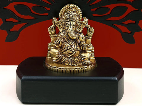 6" Small Brass Lord Ganesha with Wooden Tree