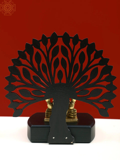 6" Small Brass Lord Ganesha with Wooden Tree