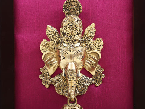 12" Lord Ganesha Mask Wall Hanging with Frame