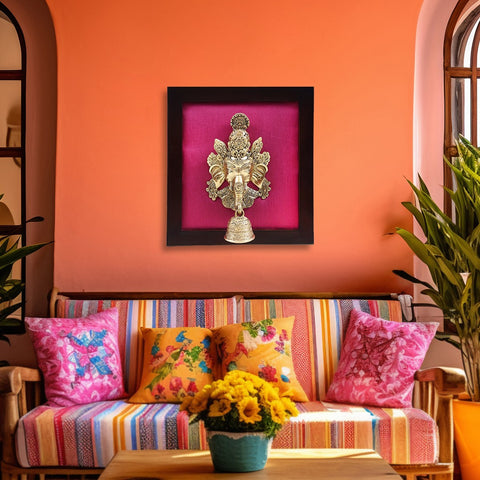 12" Lord Ganesha Mask Wall Hanging with Frame