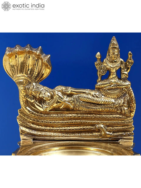 7" Brass Lamp Lord Sheshshayi Vishnu with Goddess Lakshmi
