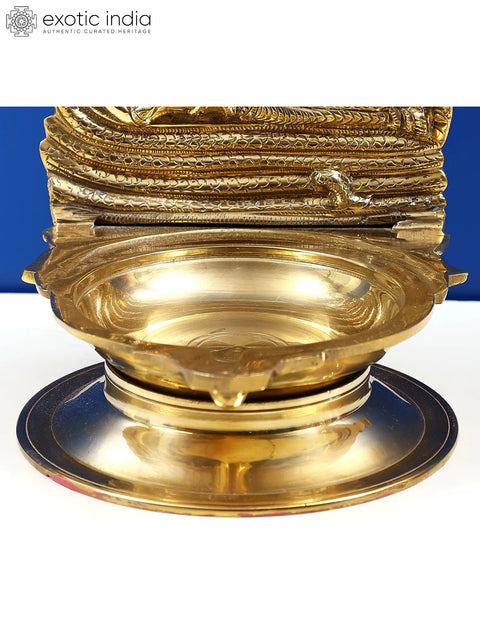 7" Brass Lamp Lord Sheshshayi Vishnu with Goddess Lakshmi