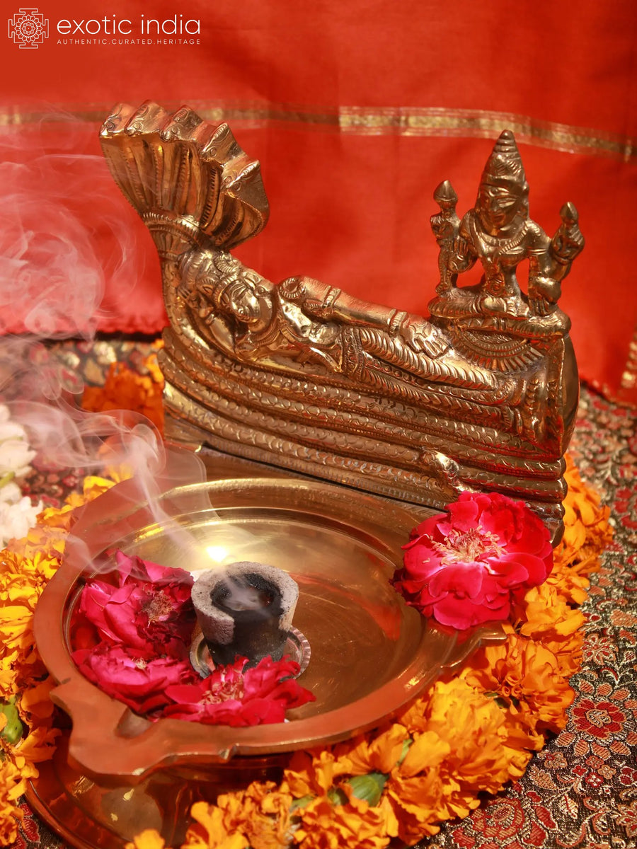 7" Brass Sheshshayi Vishnu Lamp with Lakshmi Idol