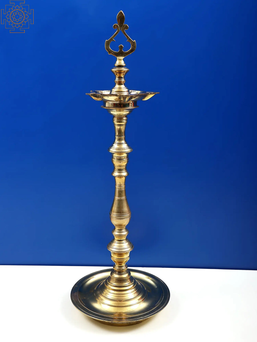 11" Brass Five Wick Oil Lamp for Pooja