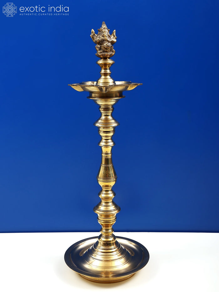 20" Brass Lord Ganesha Oil Lamp for Pooja