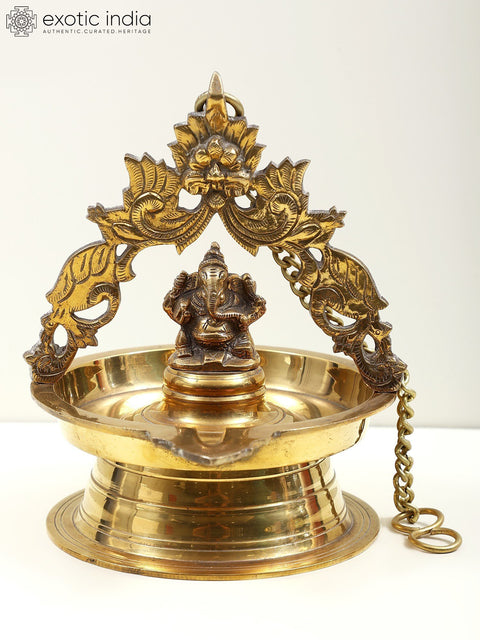 9" Brass Lord Ganesha Hanging Diya