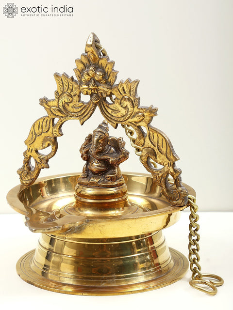 9" Brass Lord Ganesha Hanging Diya