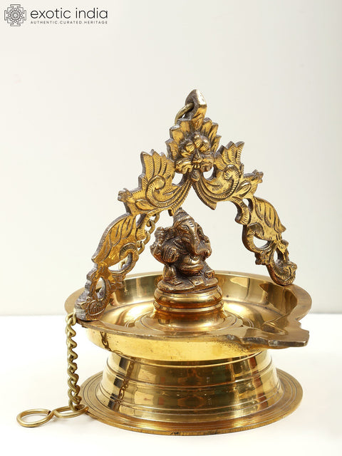 9" Brass Lord Ganesha Hanging Diya