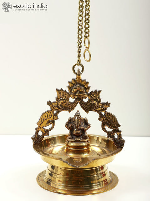 9" Brass Lord Ganesha Hanging Diya