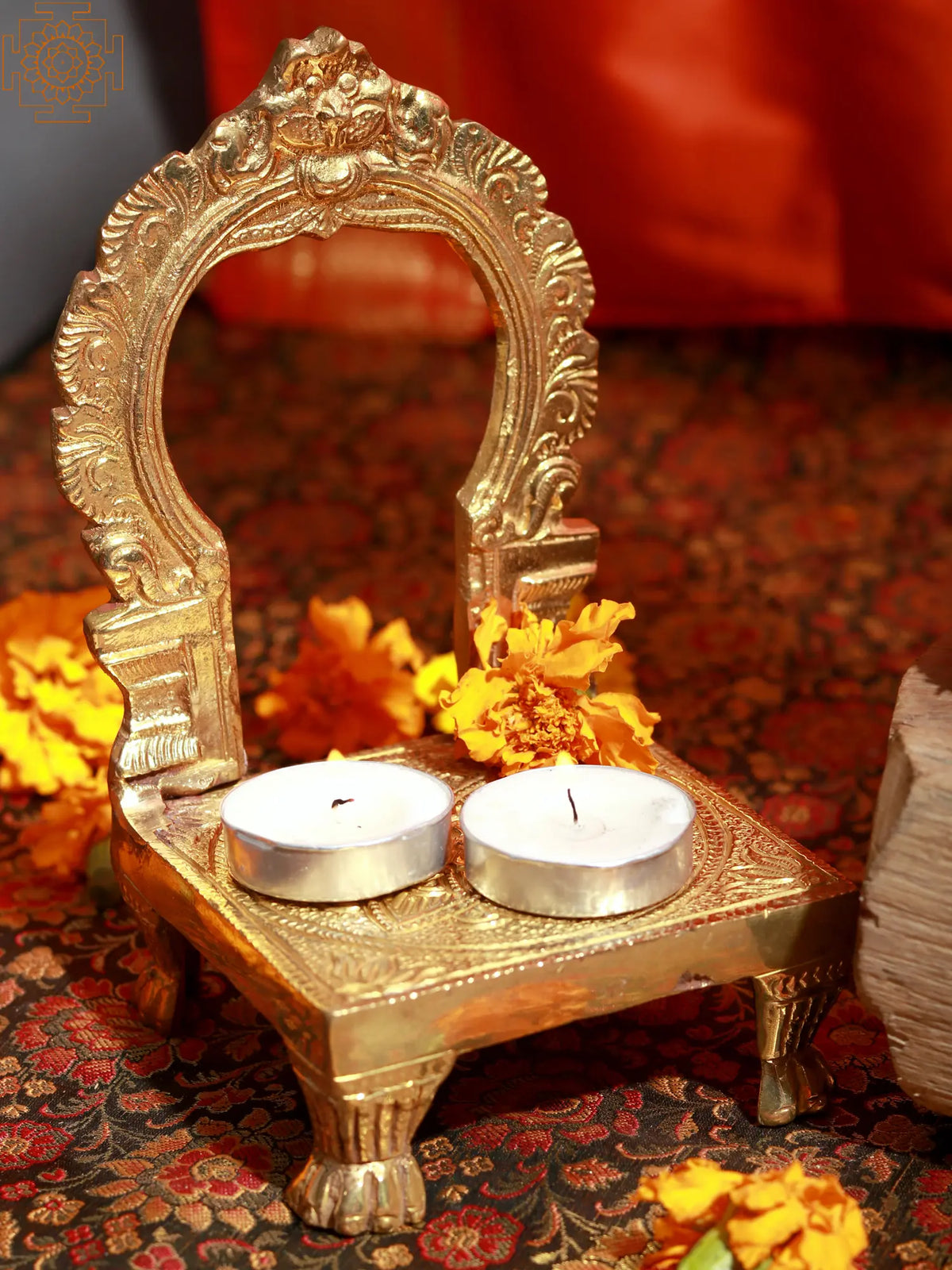6" Small Brass Throne with Kirtimukha Prabhavali