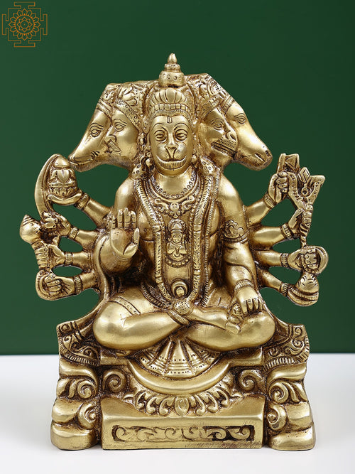 8" Brass Panchmukhi Hanuman Idol with Pedestal for Pooja