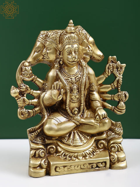 8" Brass Panchmukhi Hanuman Idol Seated on Pedestal