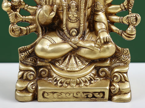 8" Brass Panchmukhi Hanuman Idol Seated on Pedestal
