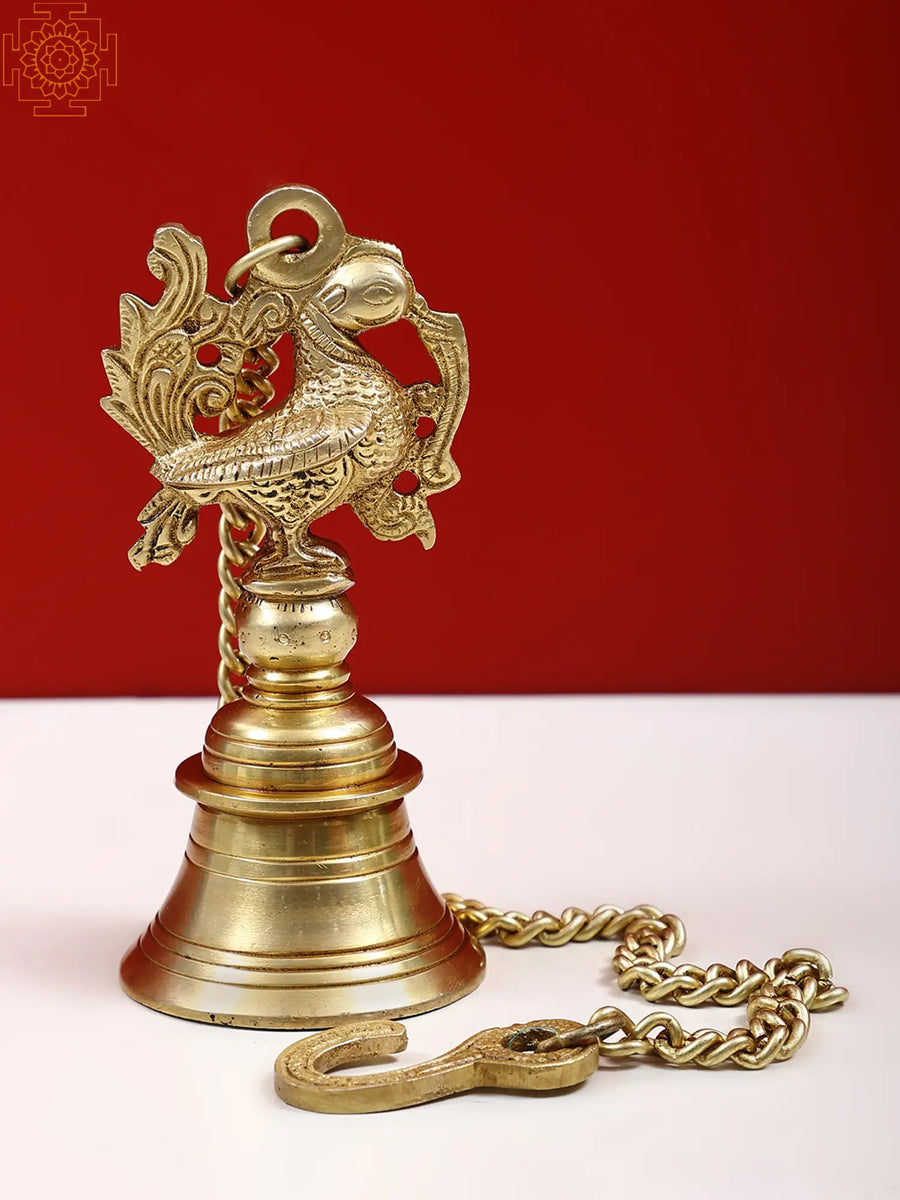 6" Peacock Brass Hanging Bell for Home Decor