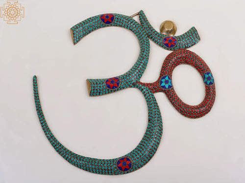20" Brass Om Wall Hanging with Inlay Work for Home Decor