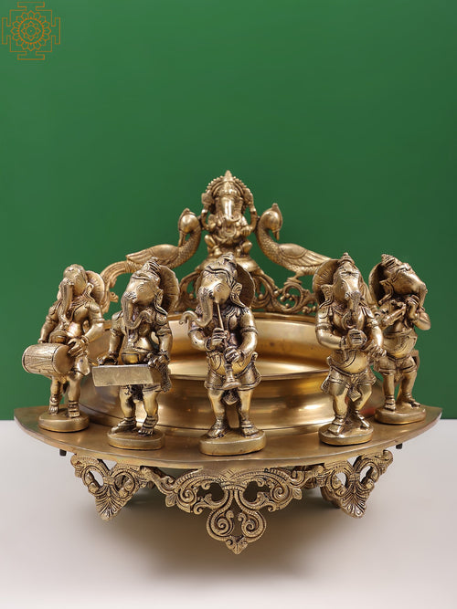 19" Brass Ganesha Musical Urli for Home Decor
