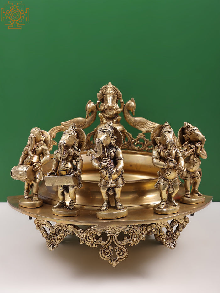 19" Brass Ganesha Musical Urli for Home Decor