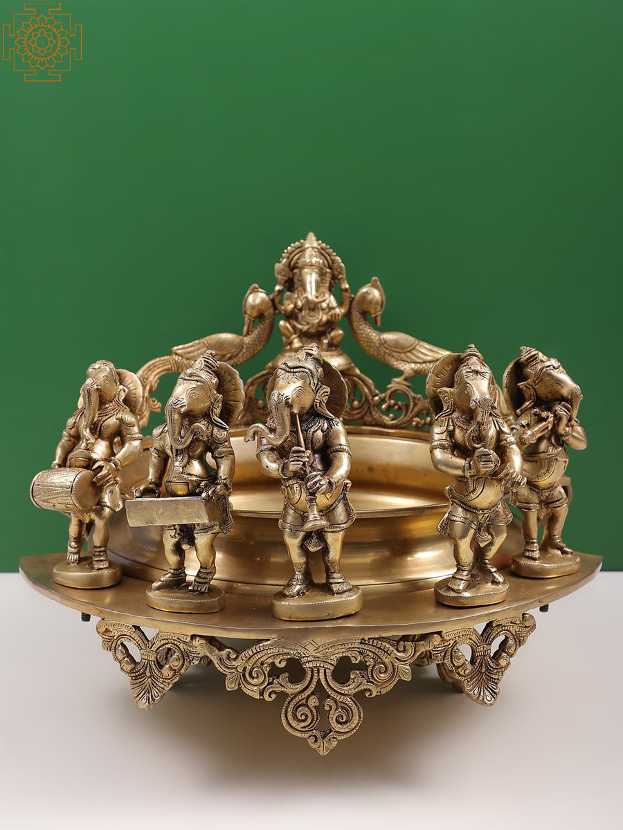 19" Brass Ganesha Musical Urli for Home Decor