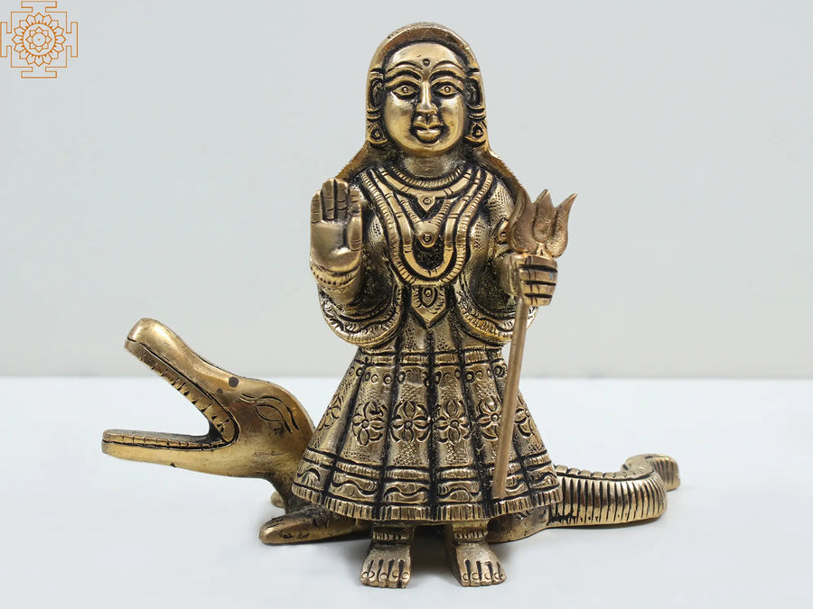 5" Brass Khodiyar Mata Statue on Crocodile Handmade