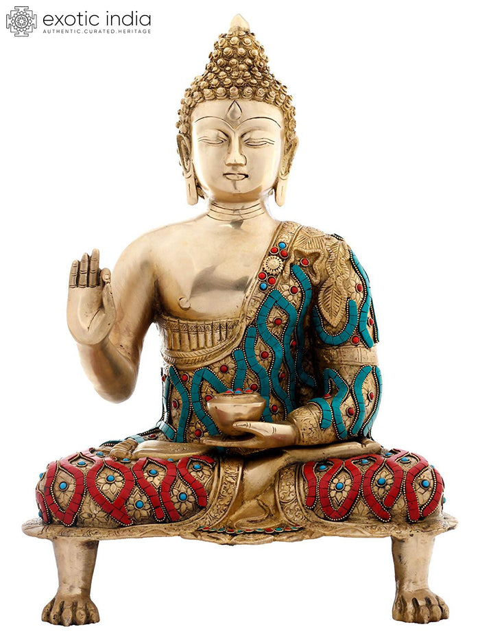 18" Gautam Buddha Vitark Mudra Brass Statue Handmade