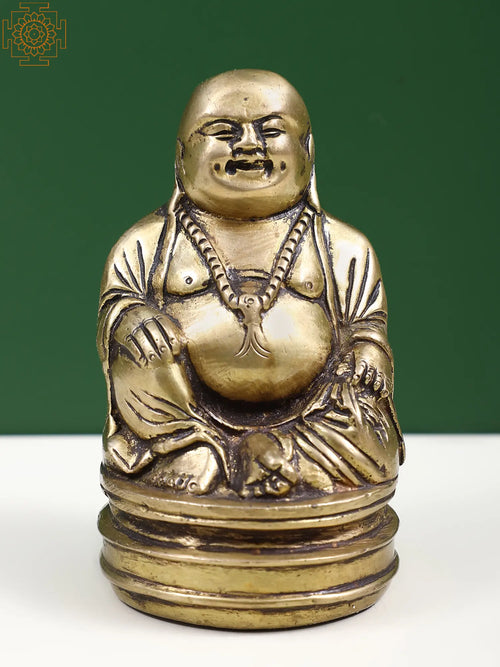 5" Small Brass Laughing Buddha Statue for Home Decor