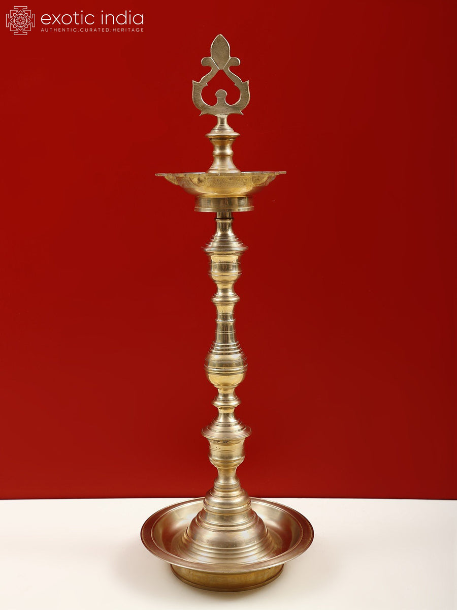 21" Brass Five Wick Oil Lamp for Pooja