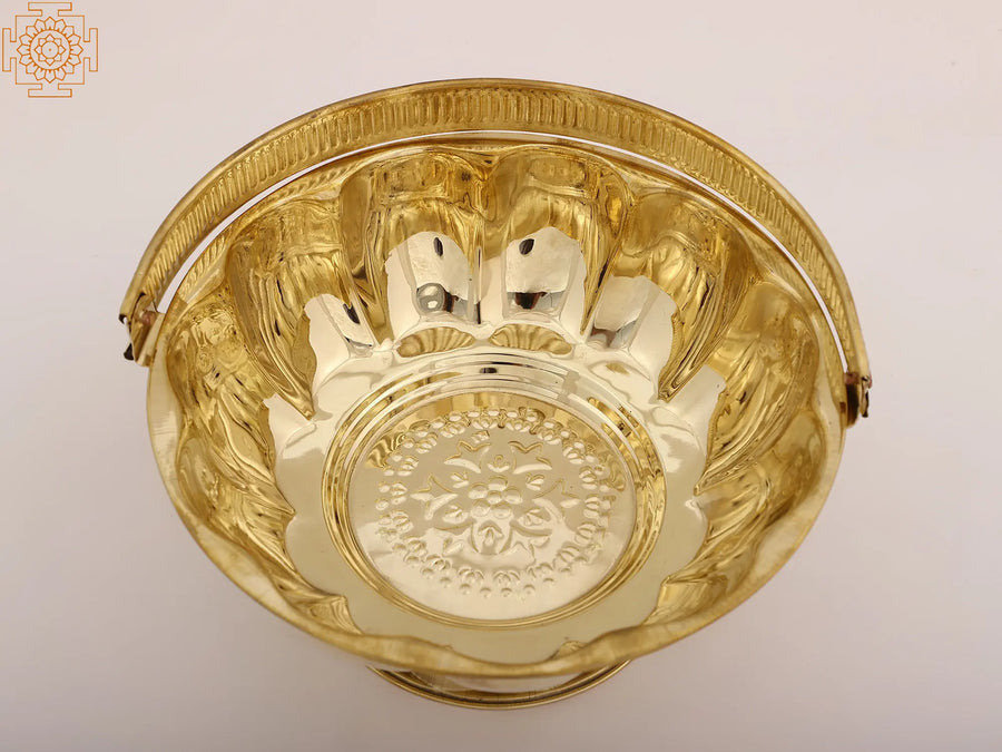 8" Brass Puja Flower Basket for Pooja Rituals