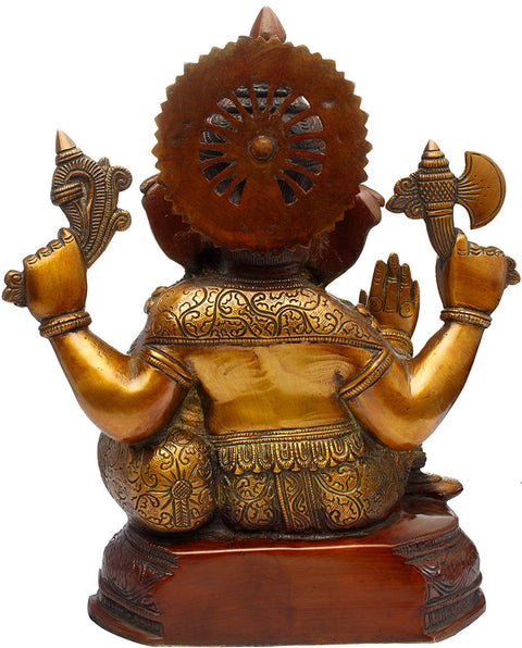 13" Resting Ganesha with Pillow Statue In Brass | Handmade | Made In India