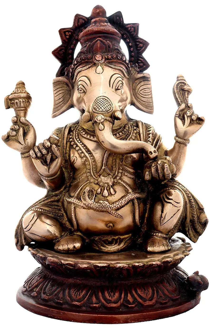 10" Handmade Sitting Lord Ganesha Brass Idol