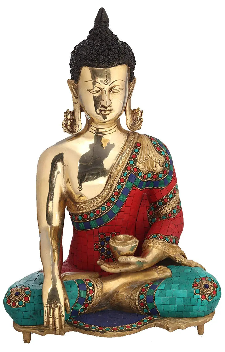 15" Buddha in Bhumisparsha Mudra - Tibetan Buddhist Deity Idols | Handmade Brass Statue