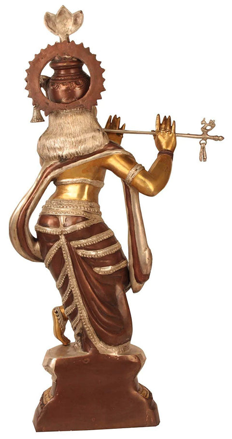 36" Krishna Standing with Flute In Brass | Handmade | Made In India