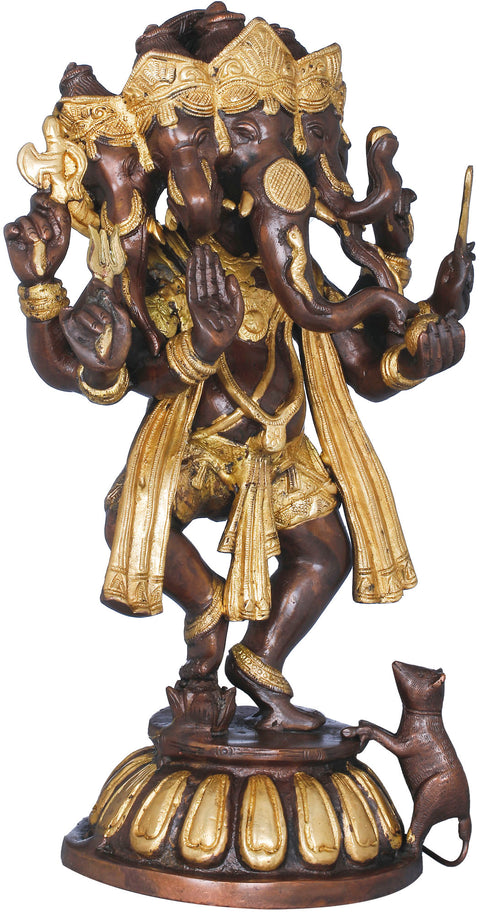 14" Dancing Panchmukhi Lord Ganesha In Brass | Handmade | Made In India